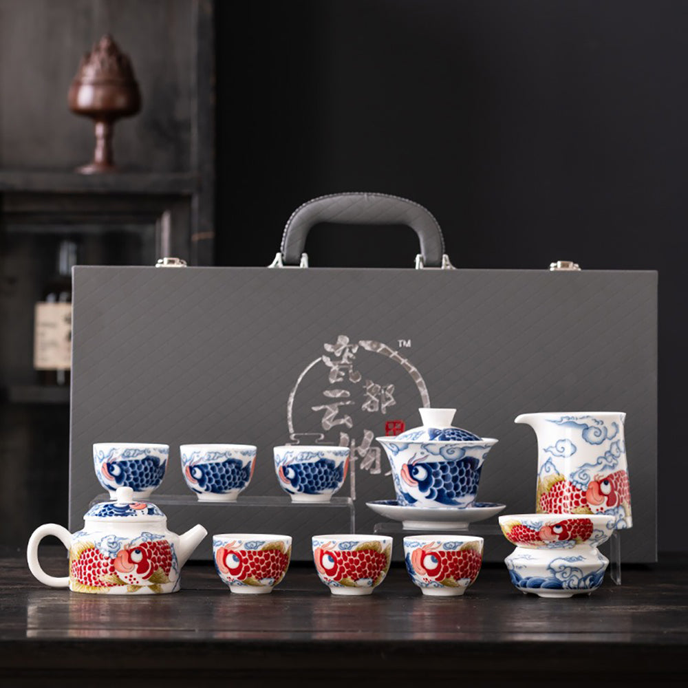 Golden Dragon Fish Ceramic Tea Set