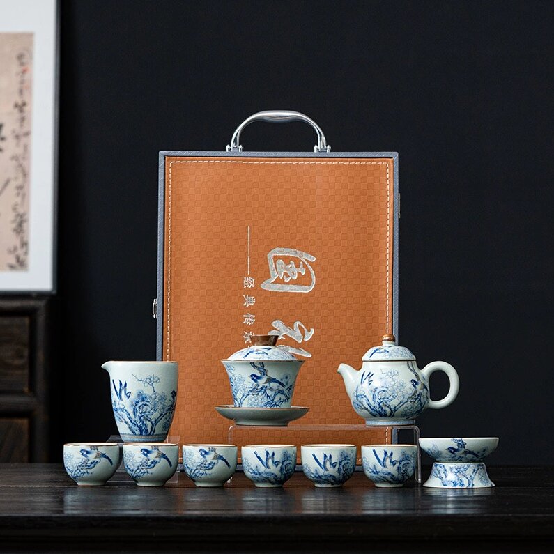 Magpie and Plum Blossom Ruyao Ceramic Tea Set