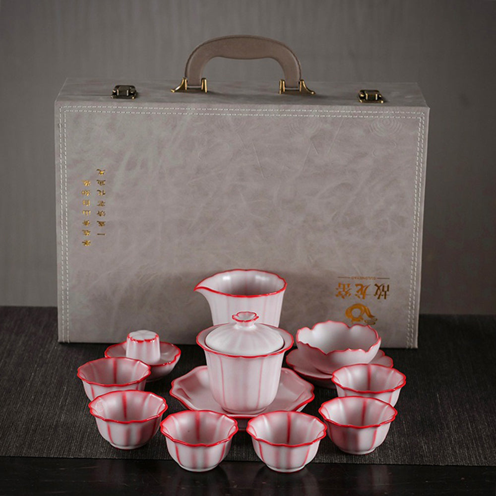 Chinese Ruyao Pink Lotus Tea Set