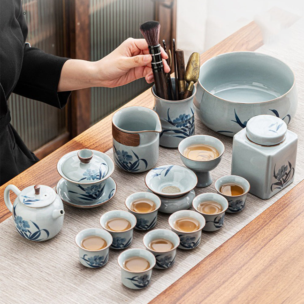 Chinese Hand Drawing Orchid Tea Set