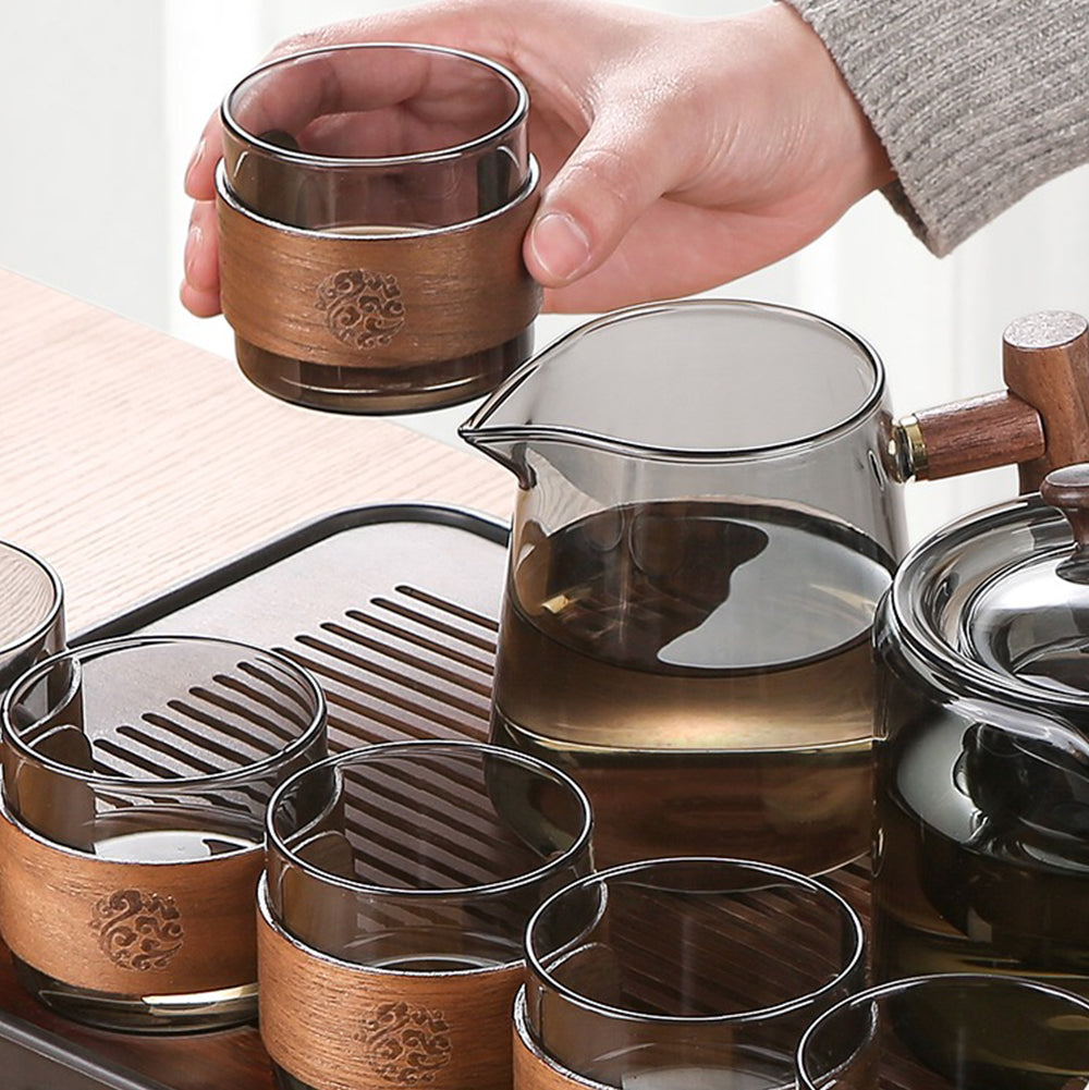 Ink Glass Tea Set With Wooden Handle