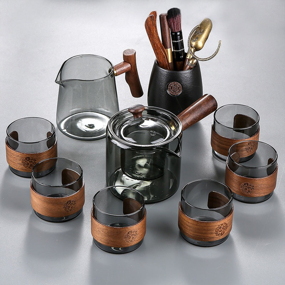 Ink Glass Tea Set With Wooden Handle