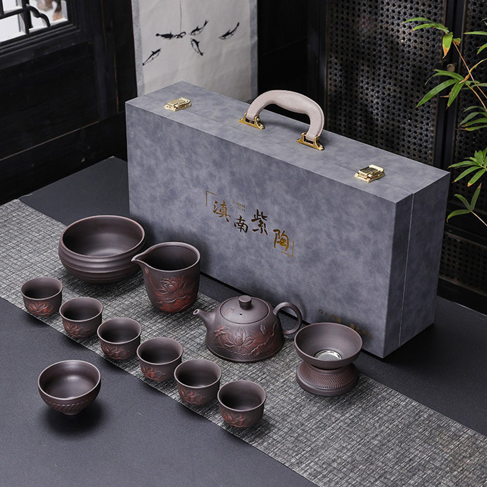 Yixing Purple Clay Relif Lotus Tea Set – Umi Tea Sets