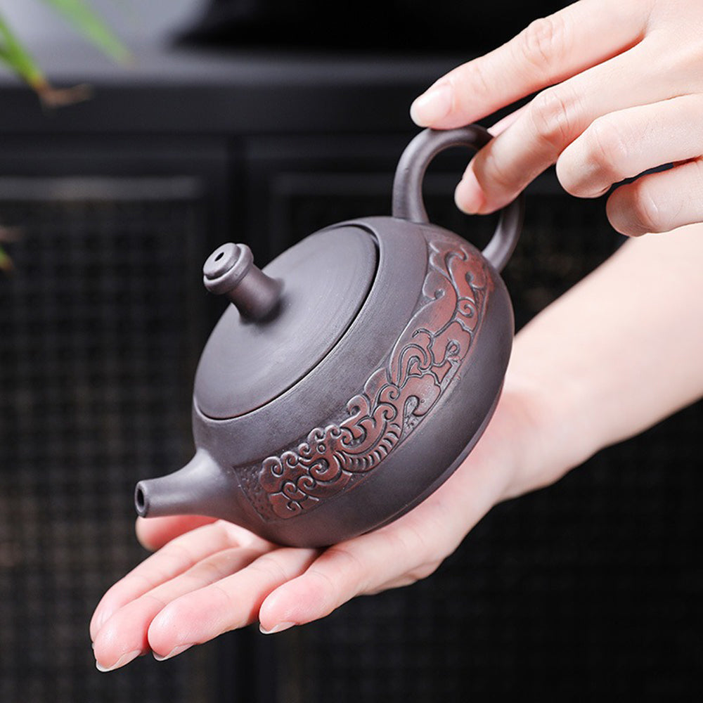 Yixing Purple Clay Relif Lotus Tea Set
