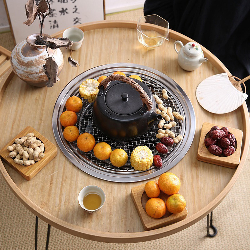 Walnut Wood Tea Table Set With Surrounding Stove