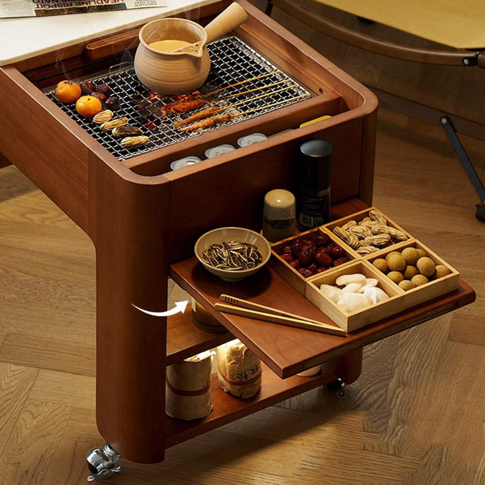 Built-in Stove Movable Poplar Wood Tea Table