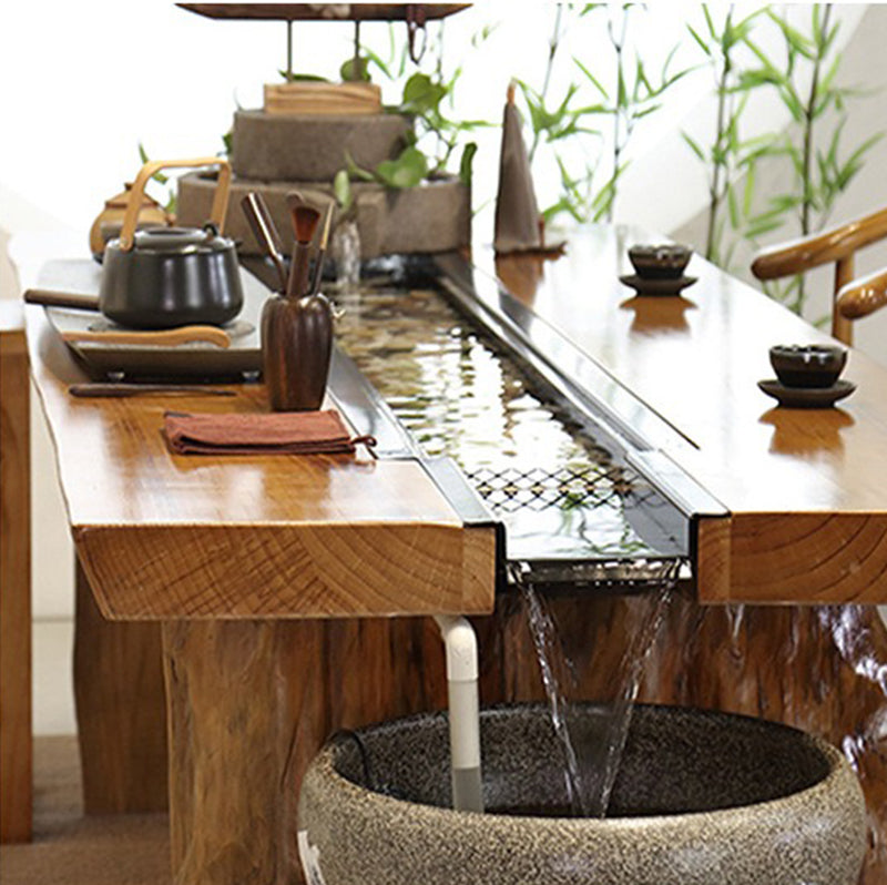 Chinese Pine Wood Running Water Tea Table Set With Fish Pond
