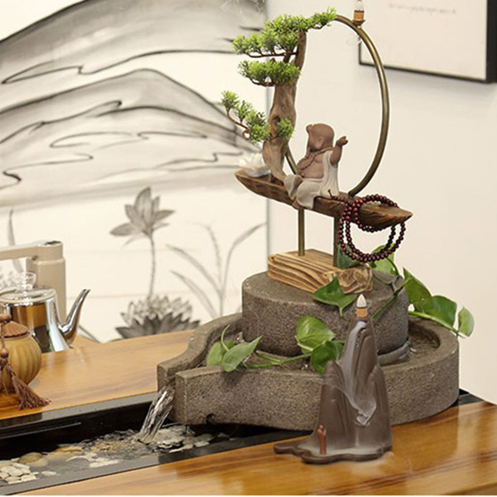 Chinese Pine Wood Running Water Tea Table Set With Fish Pond