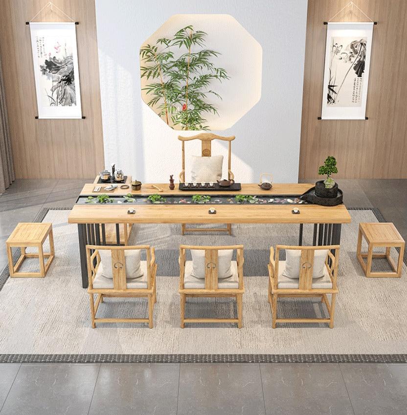 Chinese Flowing Water Landscape Tea Table Set With Fish Pond