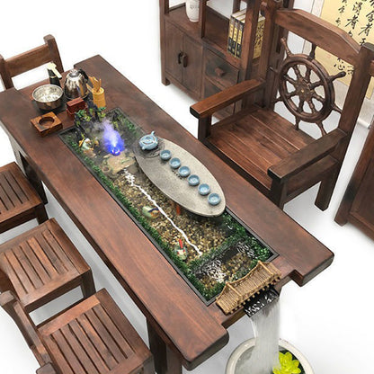 Old Ship Wood Flowing Water Tea Table Set With Fish Pond