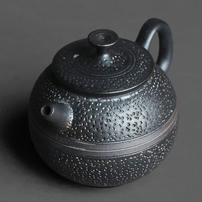 Chinese Black Rock Ore Clay Round Teapot