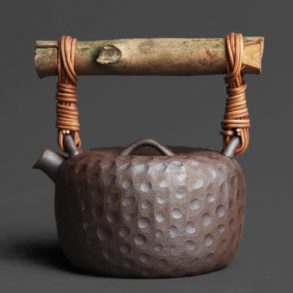 Japanese Clay Rattan Wooden Lid Teapot
