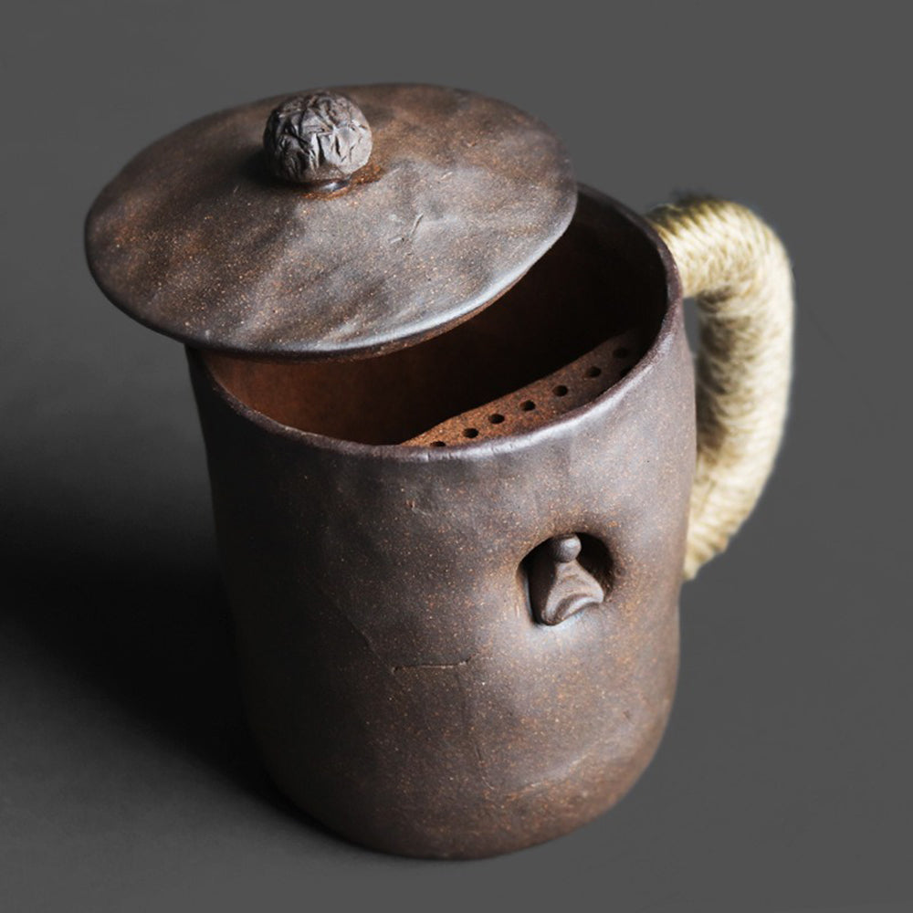 Japanese Coarse Pottery Zen Cup With Lid