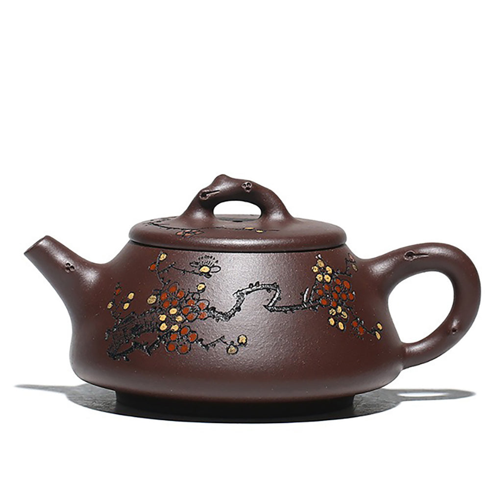 Yixing Purple Clay Hand-carved Plum Blossom Teapot