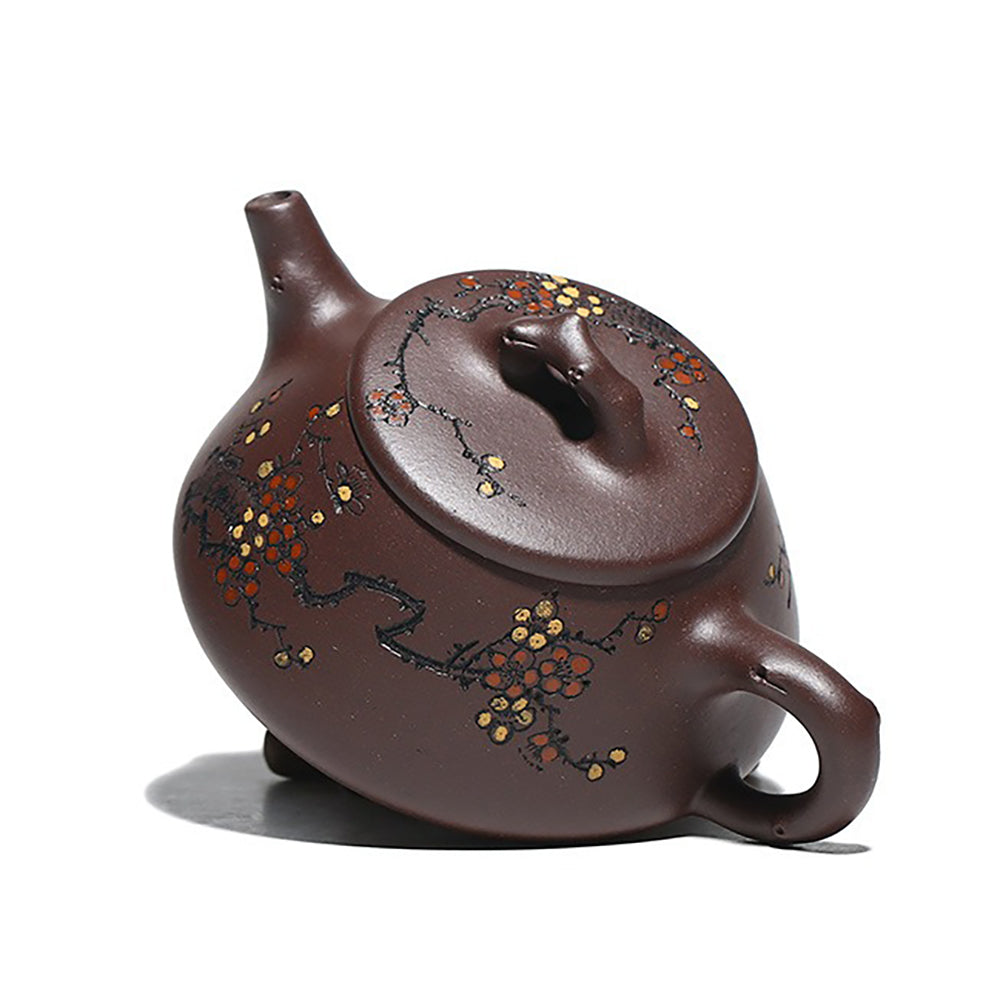 Yixing Purple Clay Hand-carved Plum Blossom Teapot