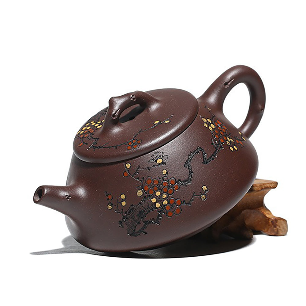 Yixing Purple Clay Hand-carved Plum Blossom Teapot