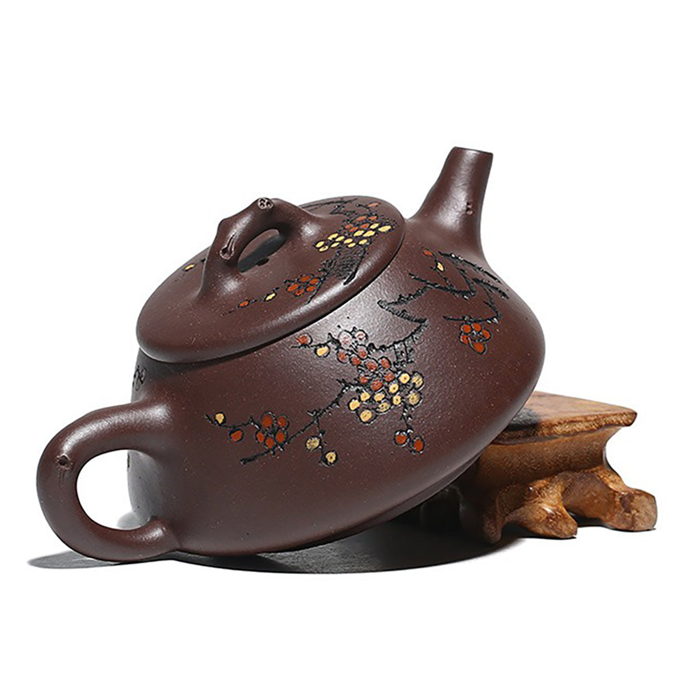 Yixing Purple Clay Hand-carved Plum Blossom Teapot