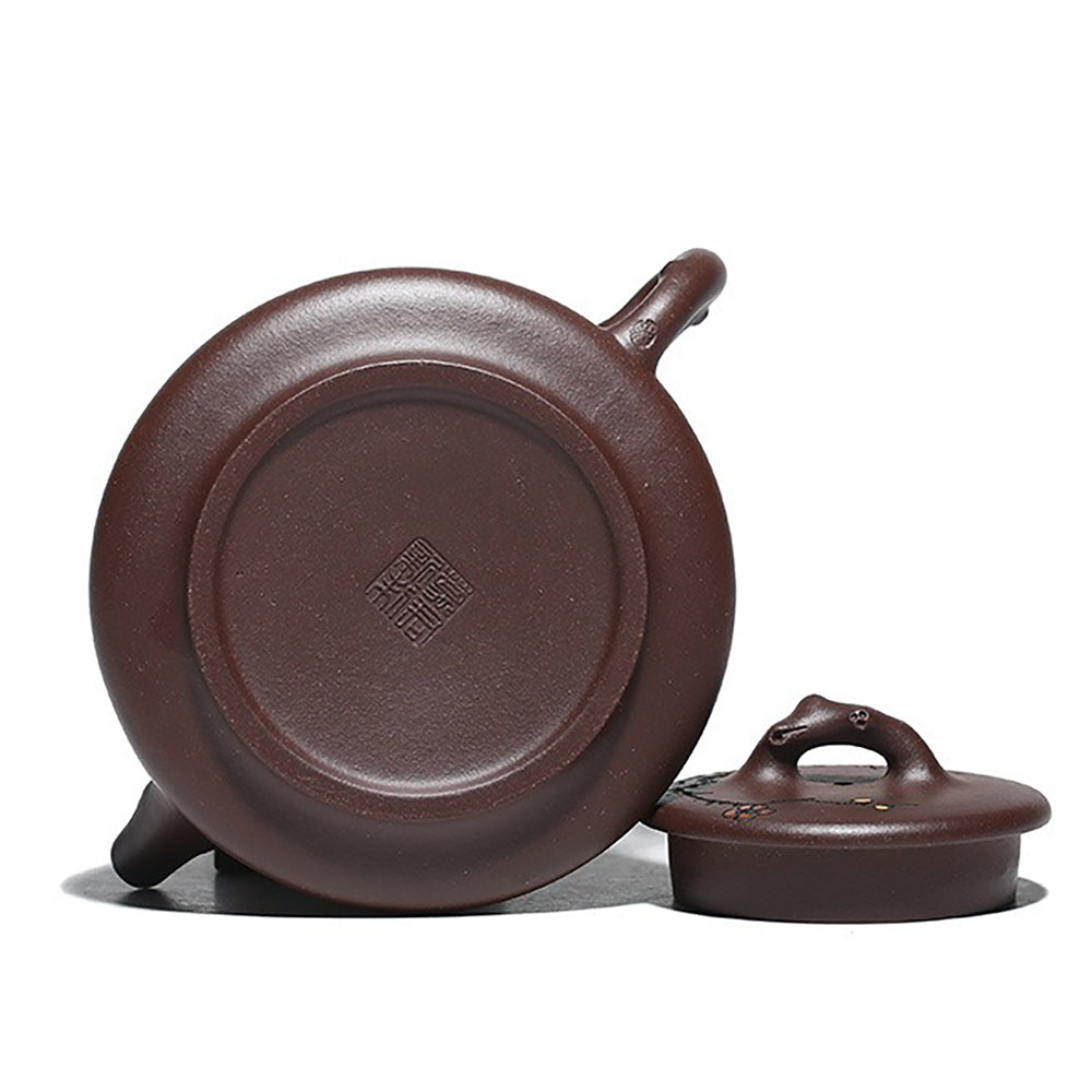 Yixing Purple Clay Hand-carved Plum Blossom Teapot