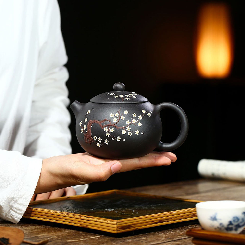 Yixing Plum Blossom Black Clay Xi Shi Teapot