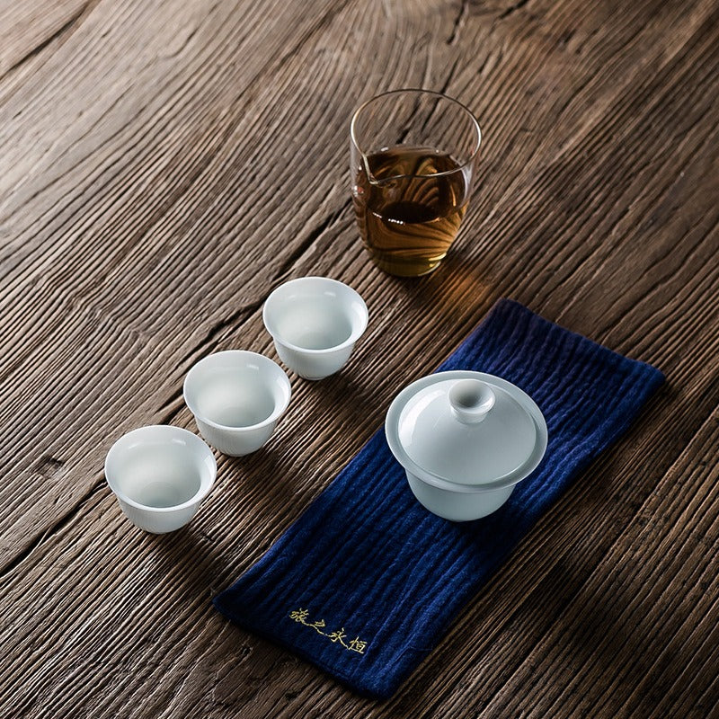 Porcelain Gaiwan Travel Tea Set With Bag