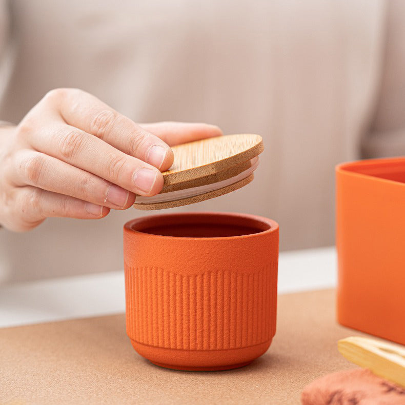 Orange Stoneware Portable Kung Fu Tea Set