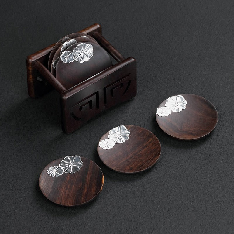 Peach Blossom Ebony Coaster Set