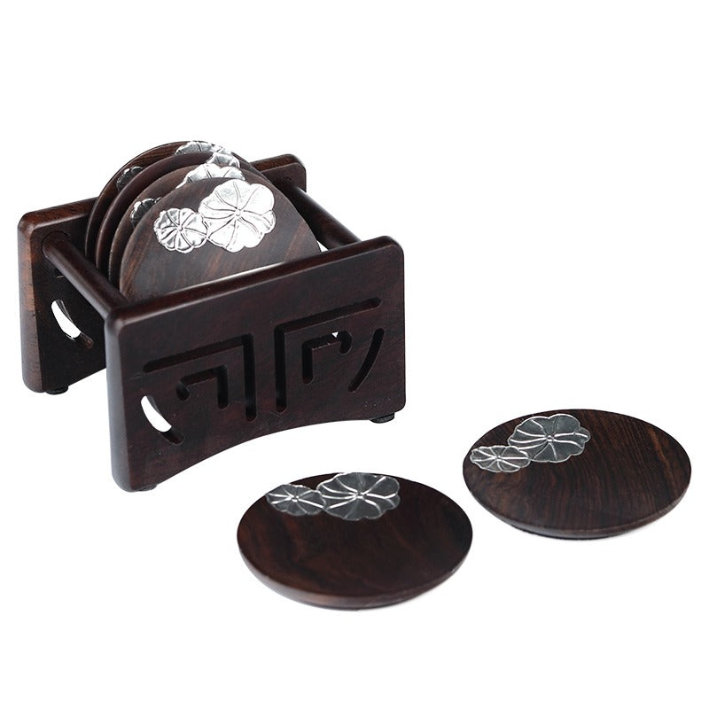 Peach Blossom Ebony Coaster Set