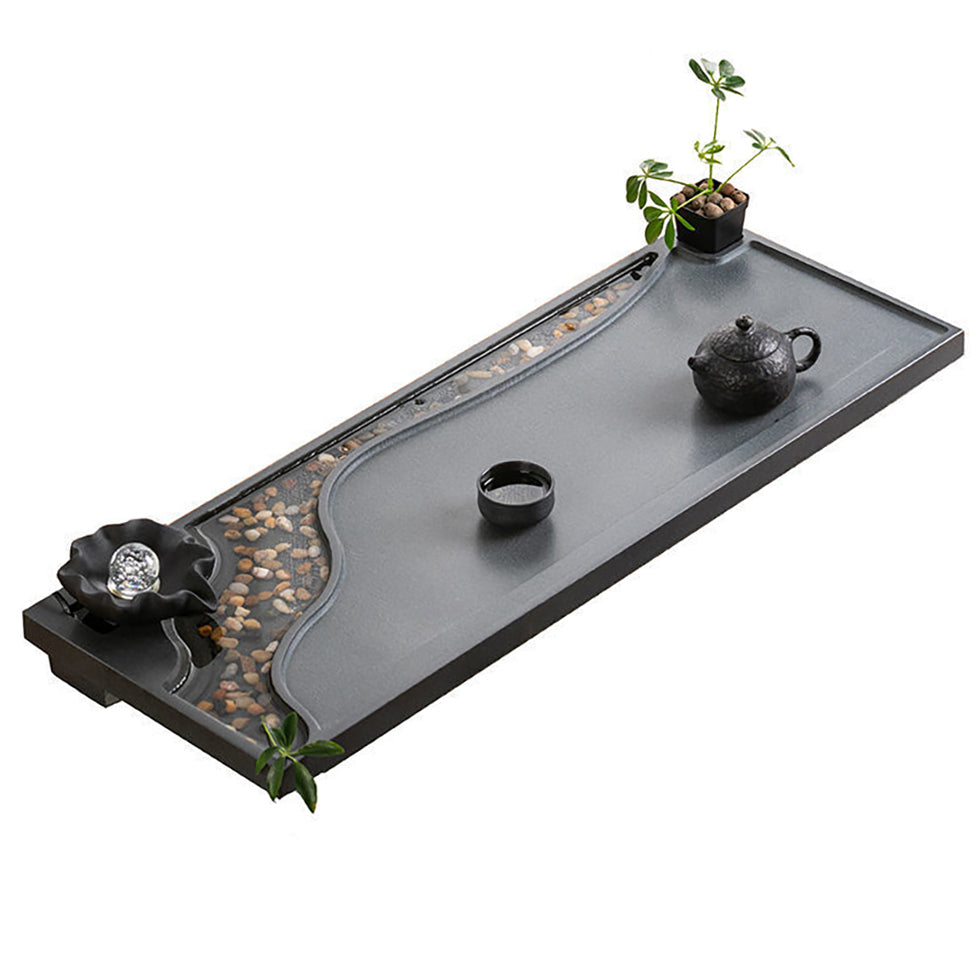 Zen Mist And Waterflow Black Stone Tea Tray