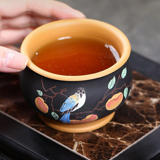 Purple Clay Painting Flower And Bird Gongfu Tea Cup (Set of 6)