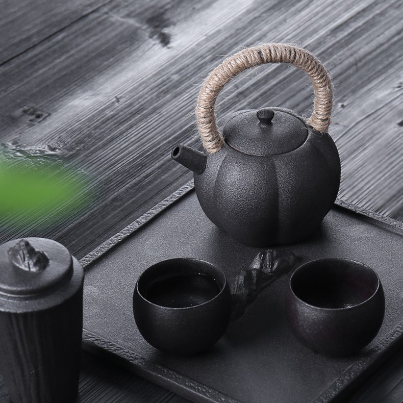 Japanese Black Pottery Wabi-sabi Tea Set
