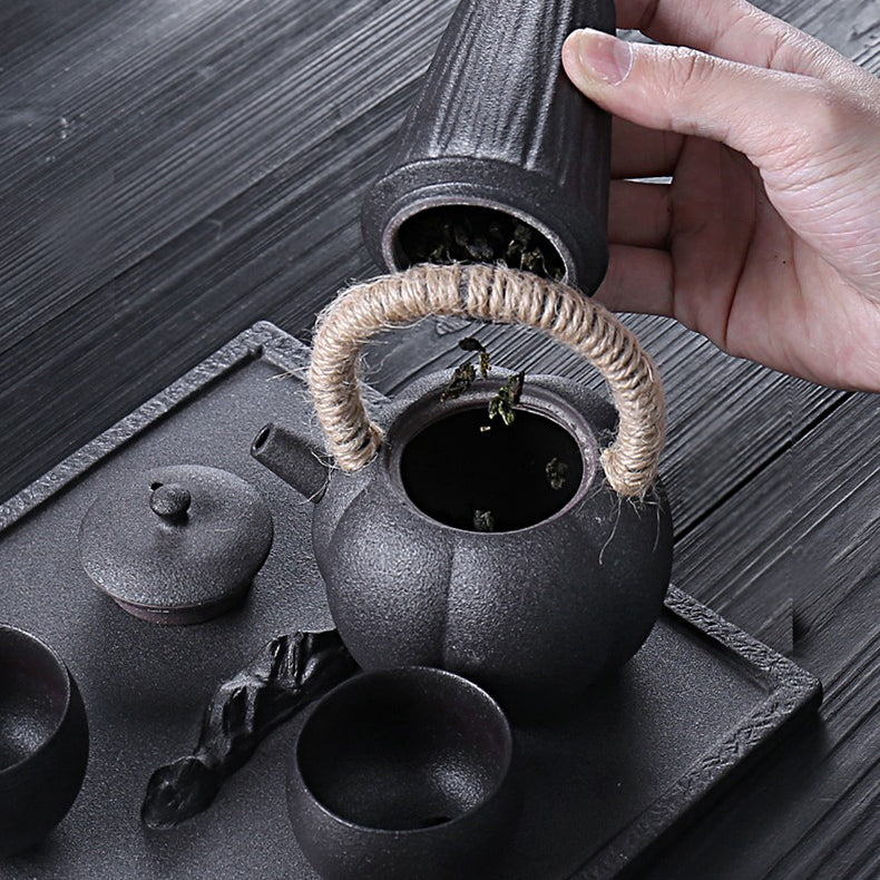 Japanese Black Pottery Wabi-sabi Tea Set