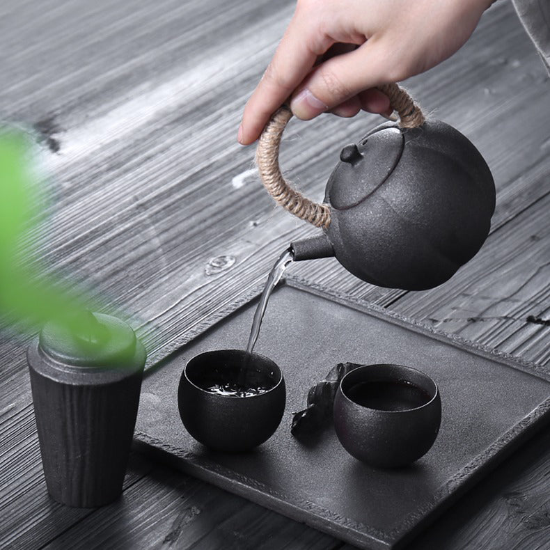 Japanese Black Pottery Wabi-sabi Tea Set