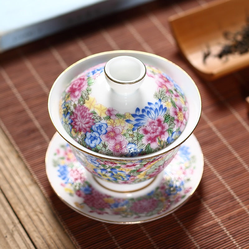 Enamel Porcelain Flowers Gaiwan