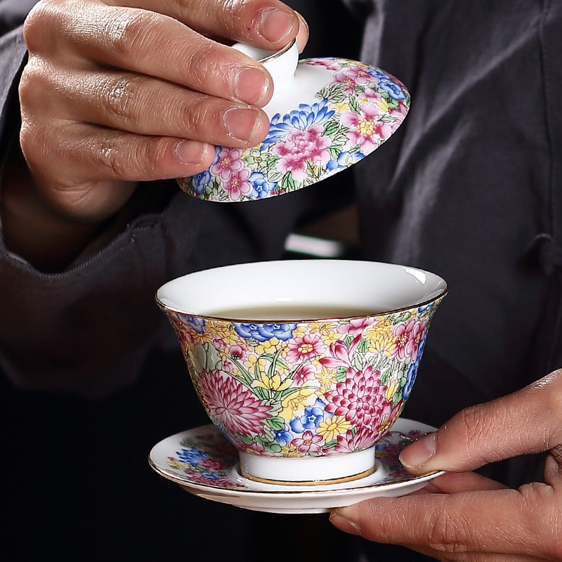 Enamel Porcelain Flowers Gaiwan