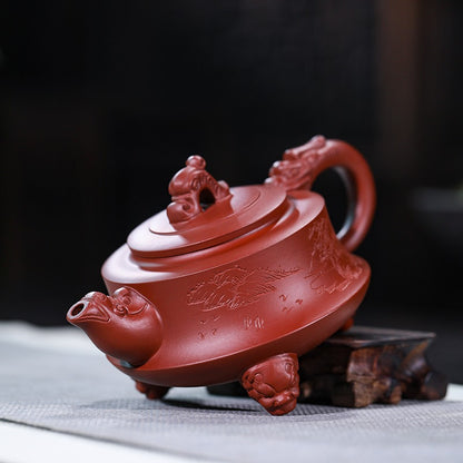 Yixing Red Clay Three Legs Dragon Teapot