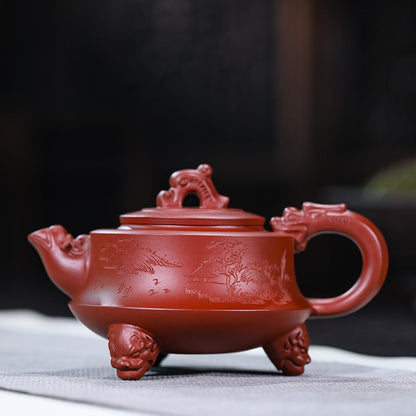 Yixing Red Clay Three Legs Dragon Teapot