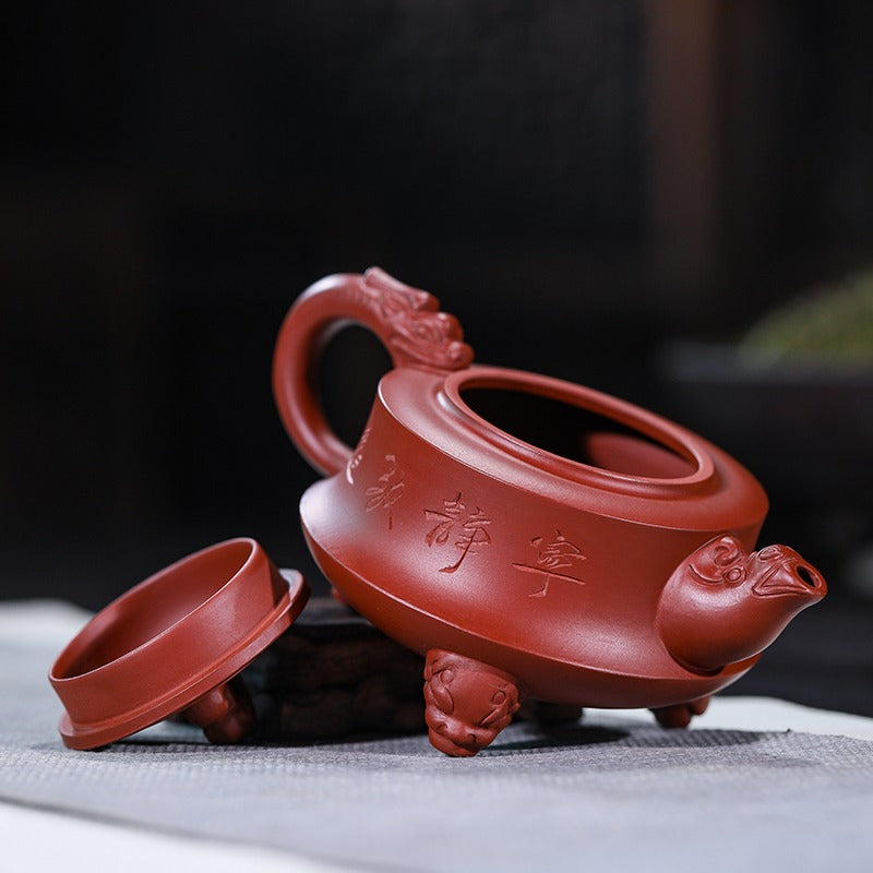 Yixing Red Clay Three Legs Dragon Teapot