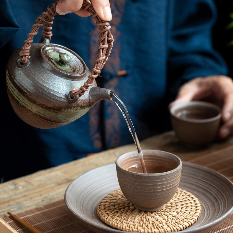 Japanese Chai Kiln Bamboo Handle Teapot