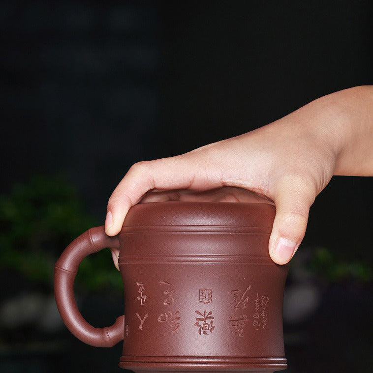 Purple Clay Bamboo Tea Cup With Infuser