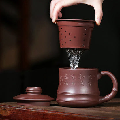 Purple Clay Bamboo Tea Cup With Infuser
