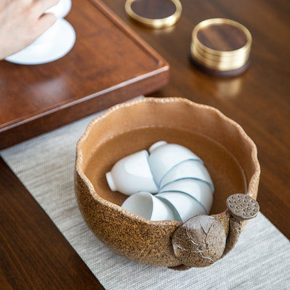 Handmade Coarse Pottery Lotus Tea Washer