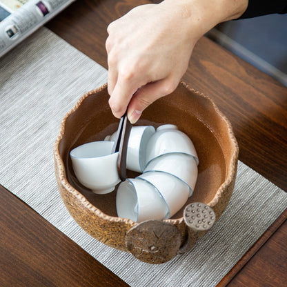 Handmade Coarse Pottery Lotus Tea Washer