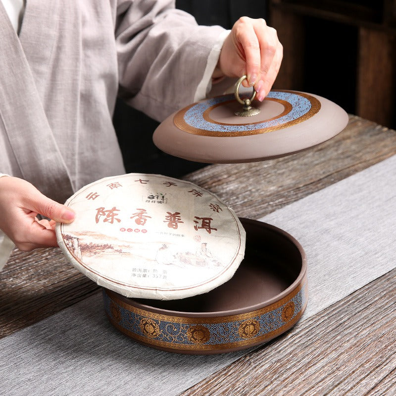 Yixing Clay Puerh Tea Cake Flat Caddy