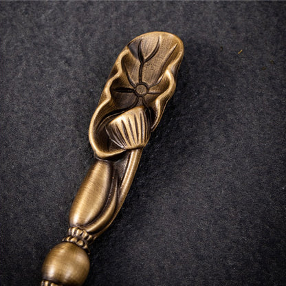 Handmade Brass Tea Holder With Lotus Spoon