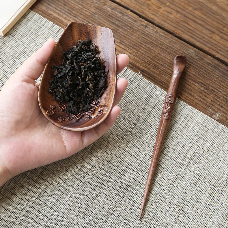 Walnut Wood Cha He With Tea Needle