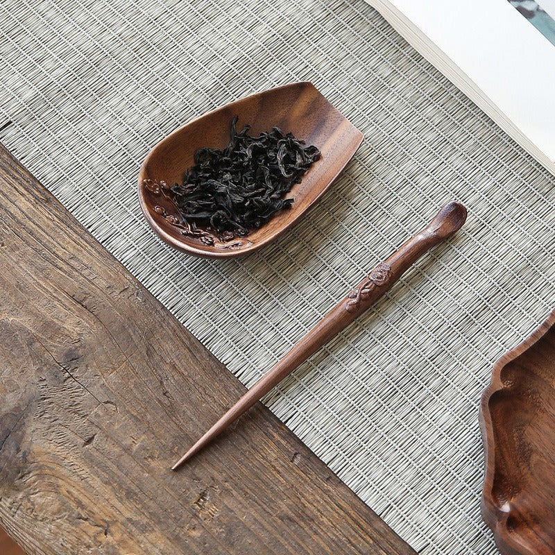 Walnut Wood Cha He With Tea Needle