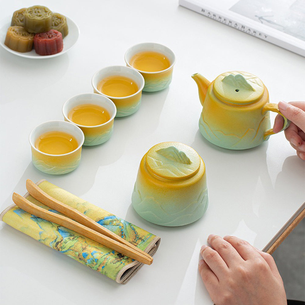 Mountain and River White Clay Tea Set