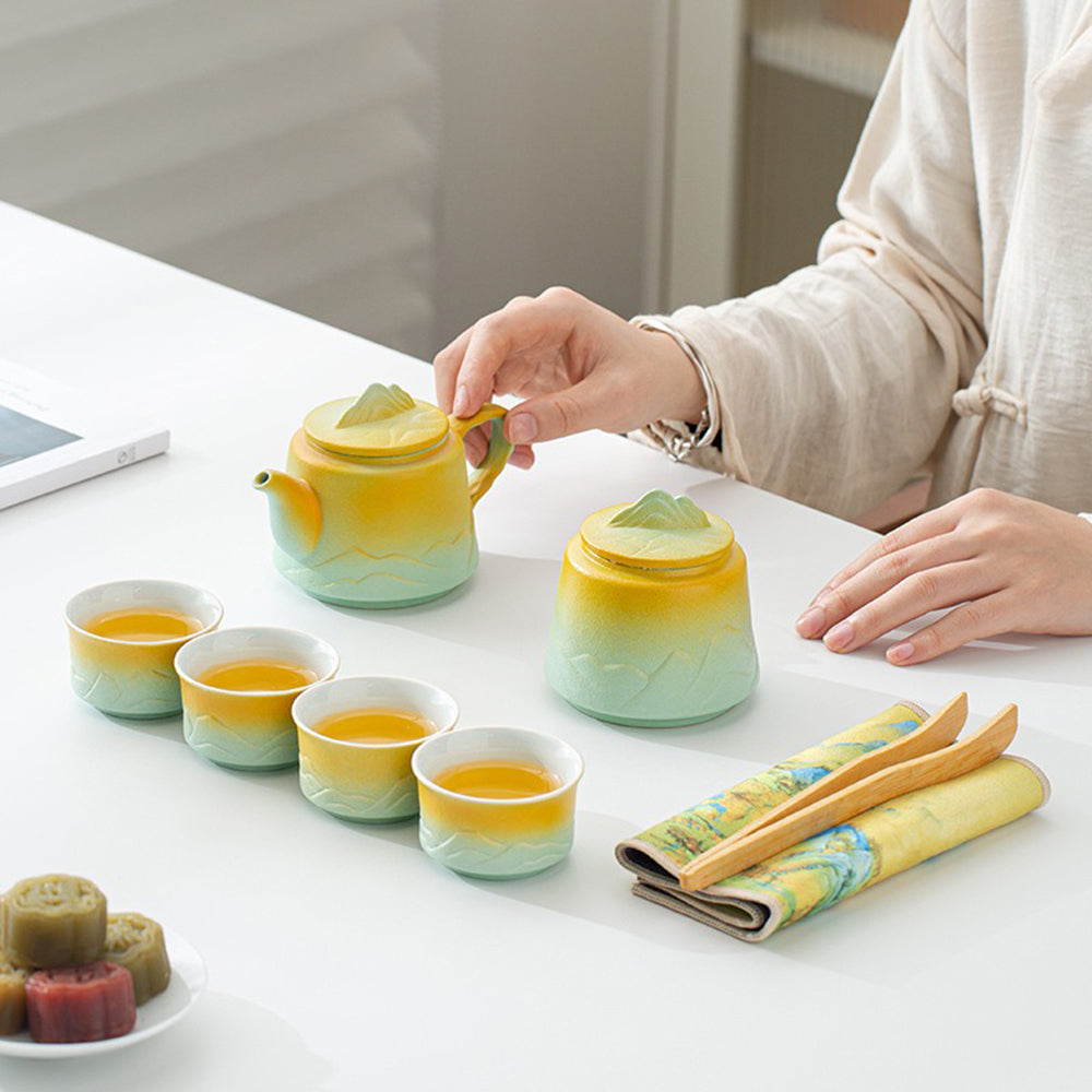Mountain and River White Clay Tea Set