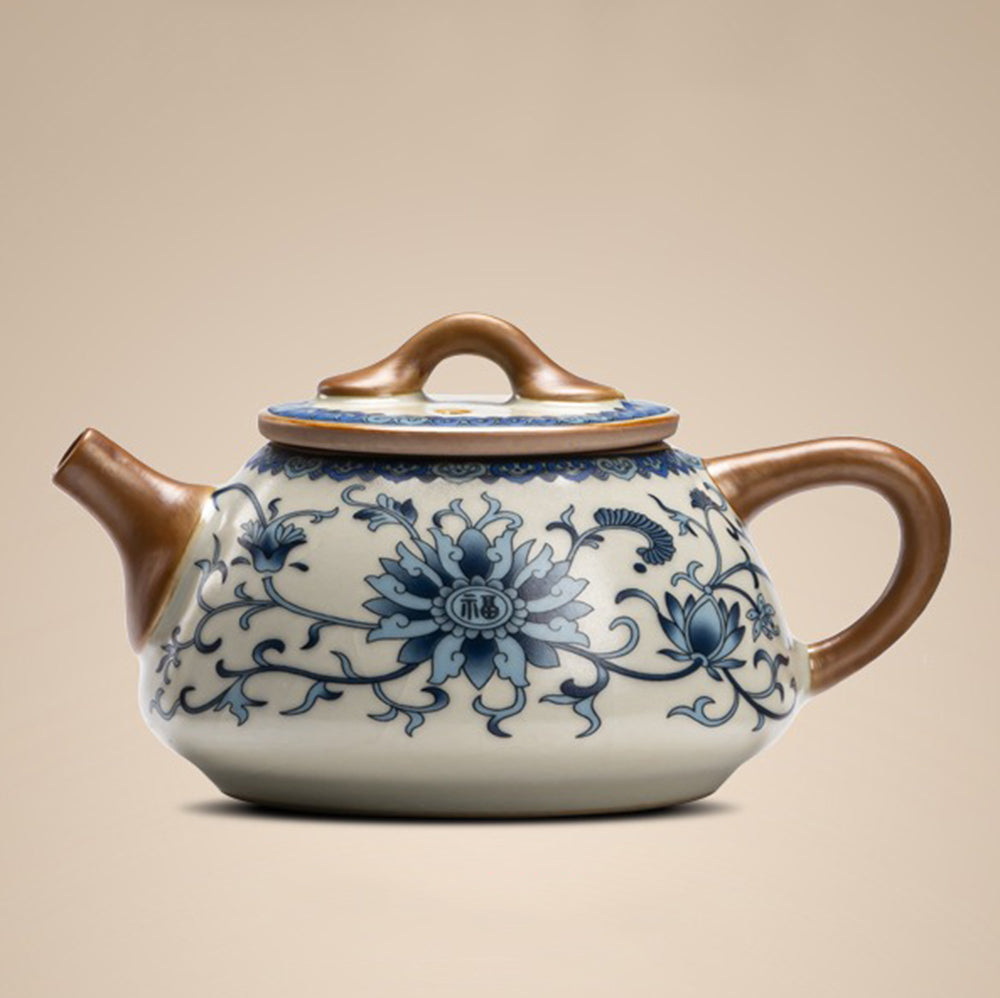 Blue And White Ruyao Twig Flowers Tea Set