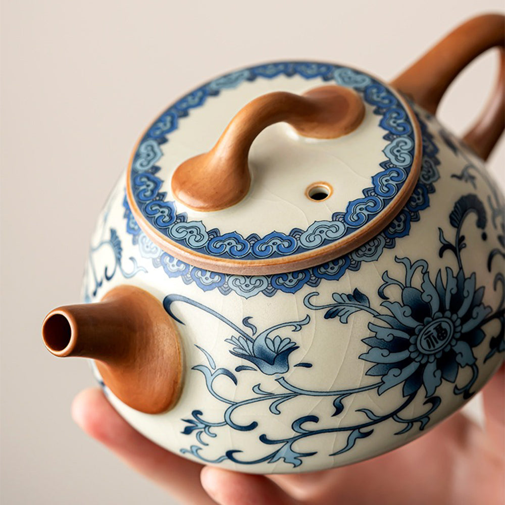 Blue And White Ruyao Twig Flowers Tea Set